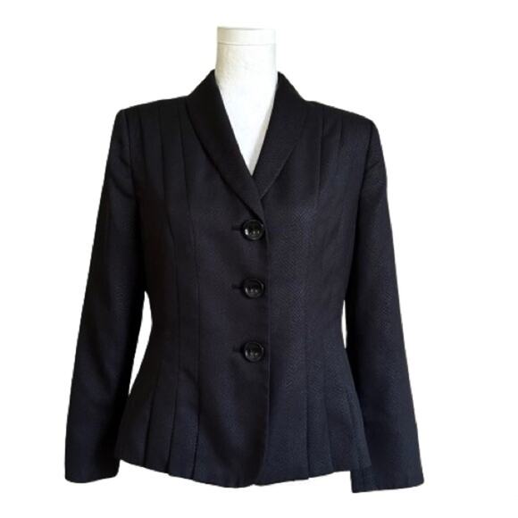 Kasper Blazer Black Monochromatic Long Sleeve Tailored Jacket Size 8 Petite - Picture 1 of 13